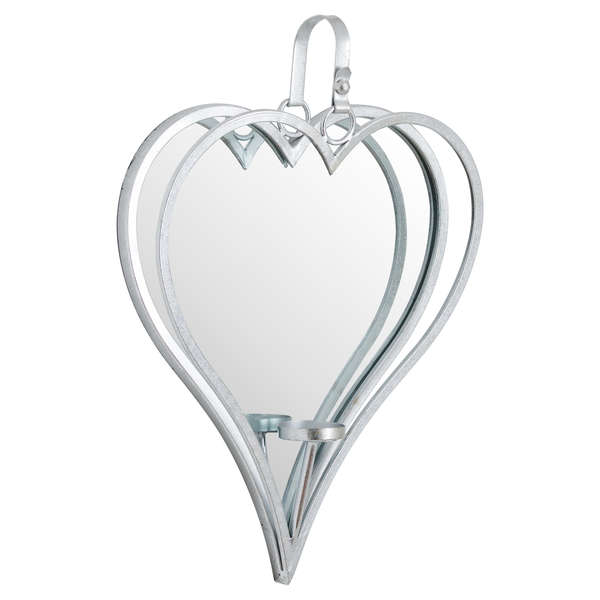 Large Silver Mirrored Heart Candle Holder