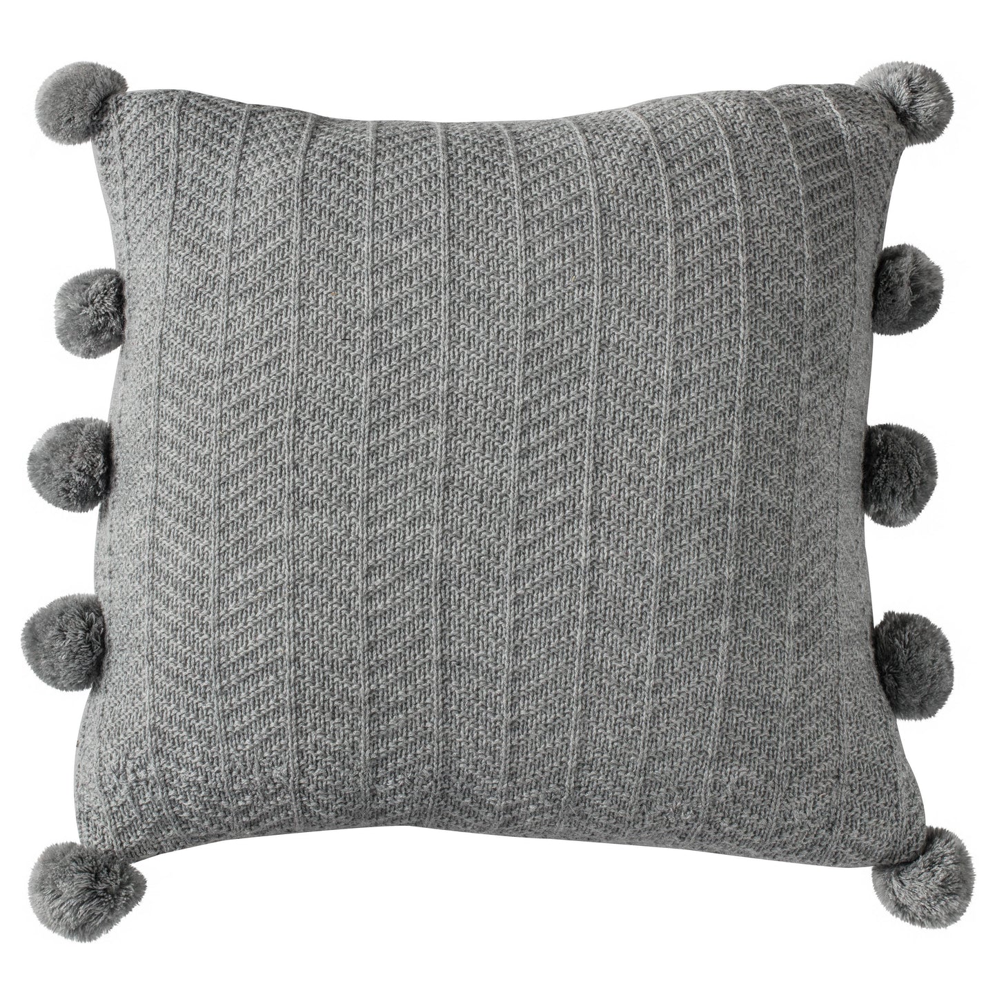 Herringbone Pom Pom Cushion Grey 450x450mm