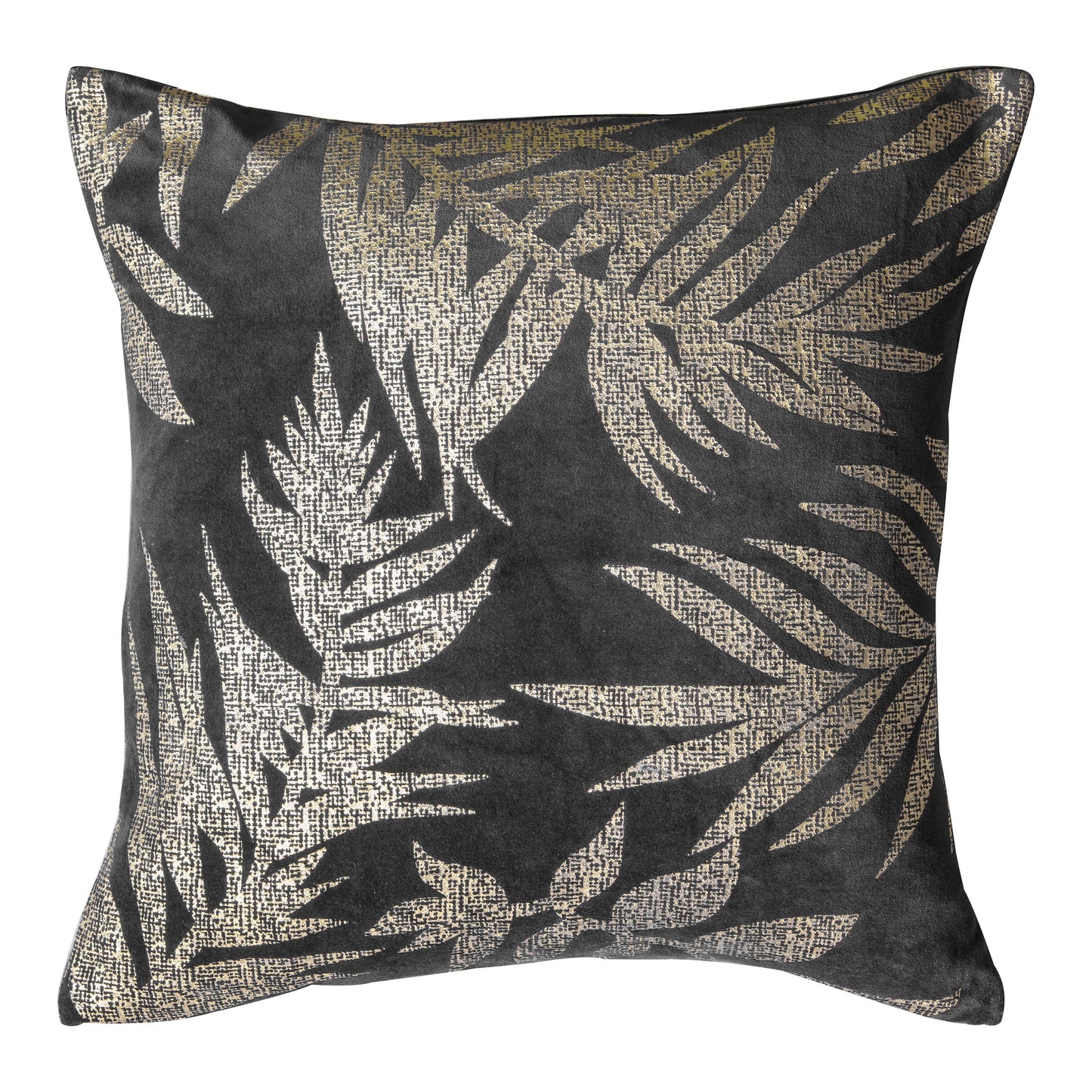 Velvet Metallic Leaves Cushion Grey 500x500mm