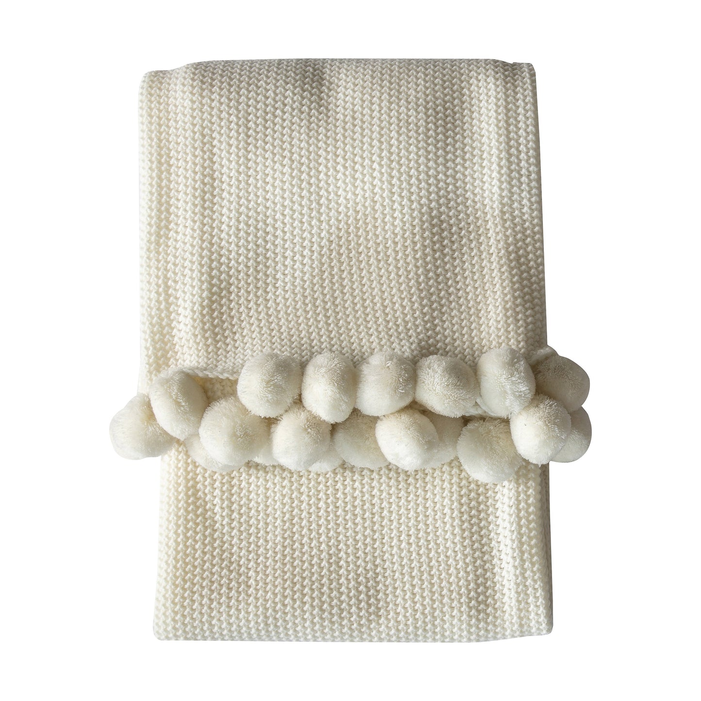 Moss Stitched Pom Pom Throw Cream 1300x1700mm