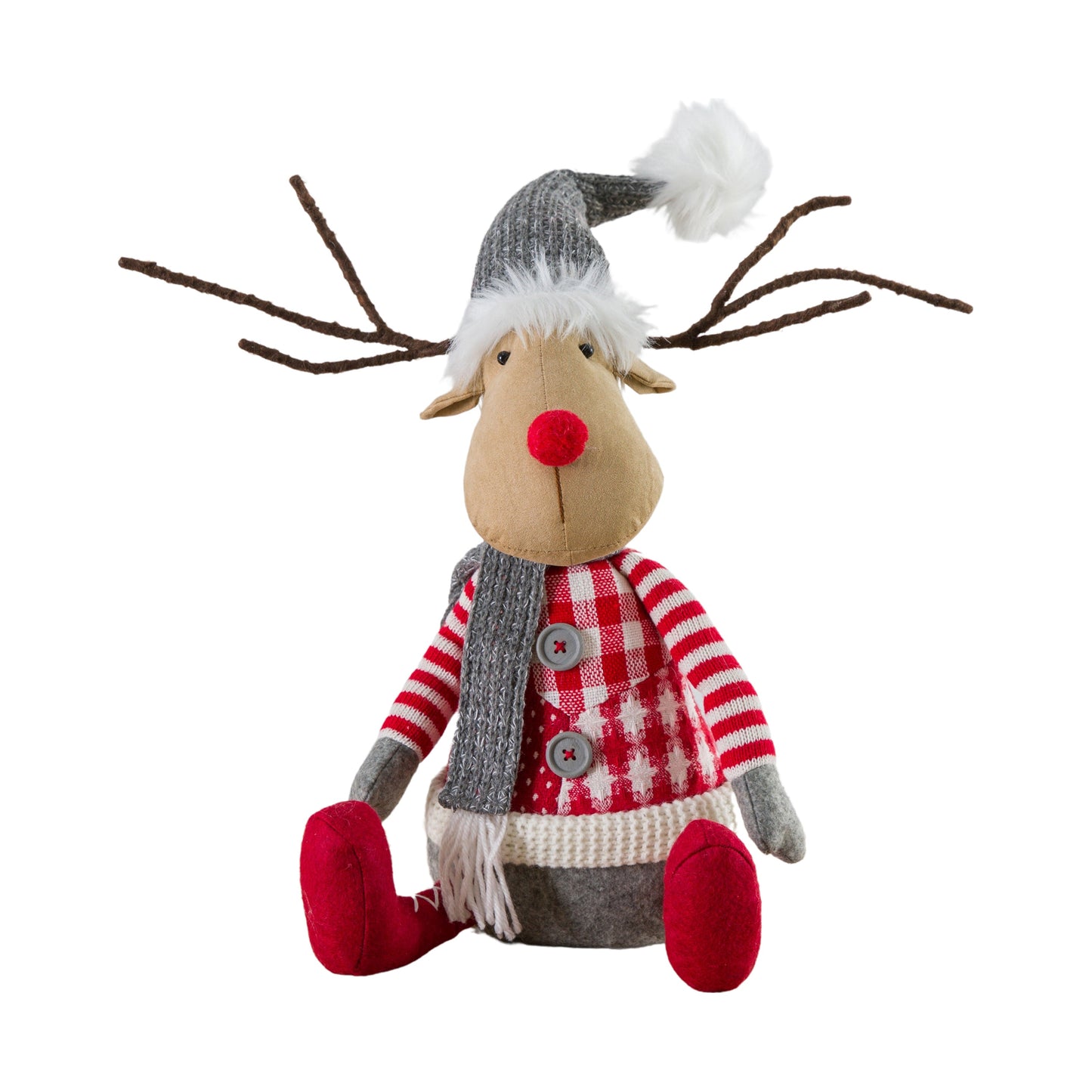 Reindeer Sitting Brown/Red/Grey 250x160x305mm