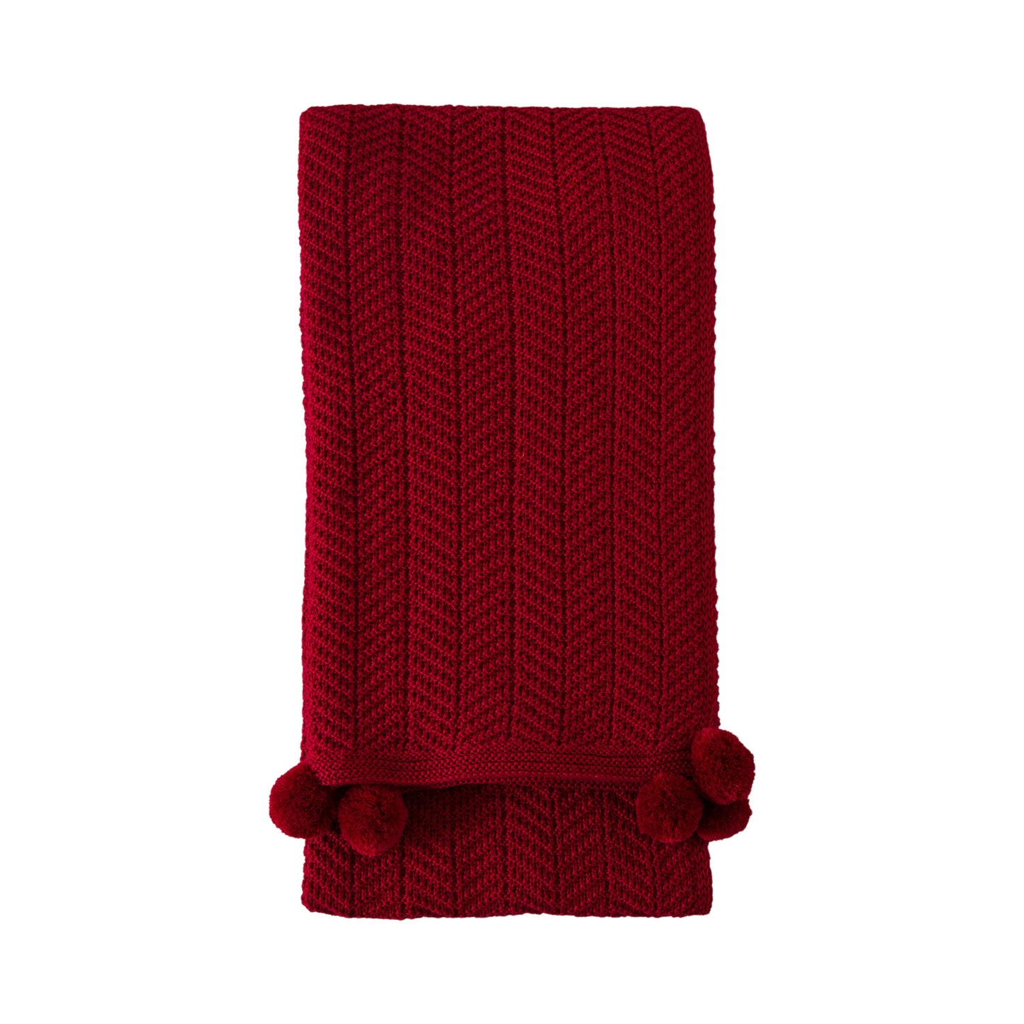 Herringbone Pom Pom Throw Red 1300x1700mm