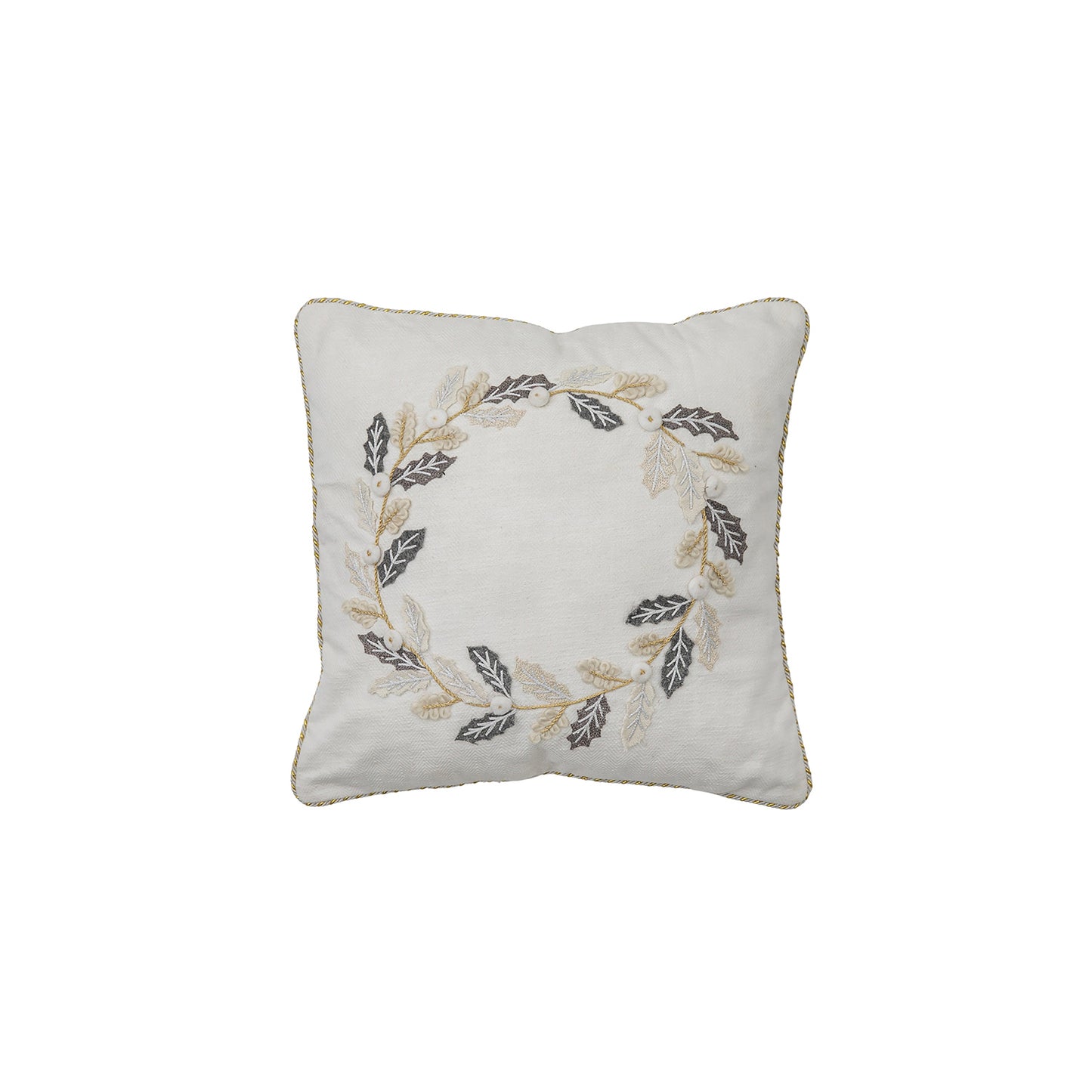 Wreath Embroidered Cushion Cream 450x450mm